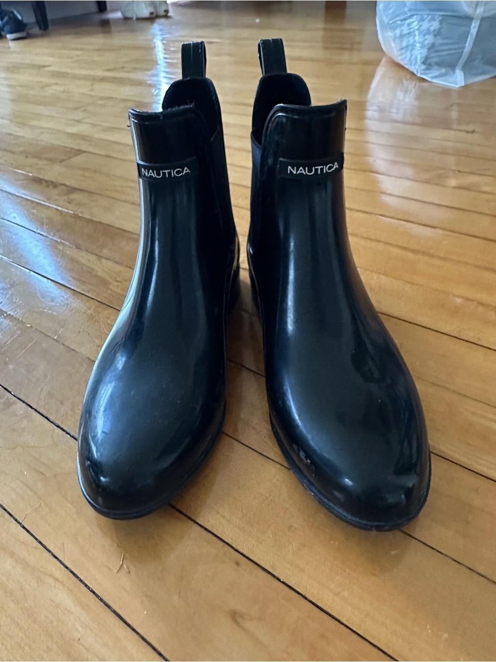 Nautica Black Gloss Chelsea Rain Ankle Boots